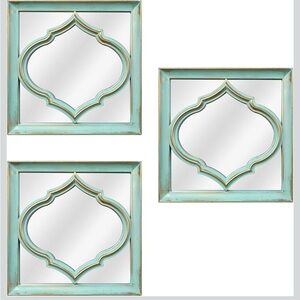 Art Street Blue Set of 3 Square Shape Decorative Wall Mirror for Home Decoration